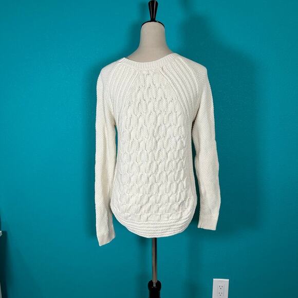 Max Studio Cream  100% Cotton Cable Knit Raglan Pullover Sweater Cabin Size M - Picture 3 of 5